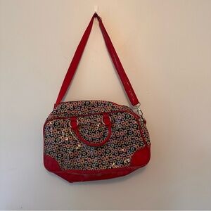 Vera Bradley All-Over Patent Frill Travel Duffel Red Floral Large